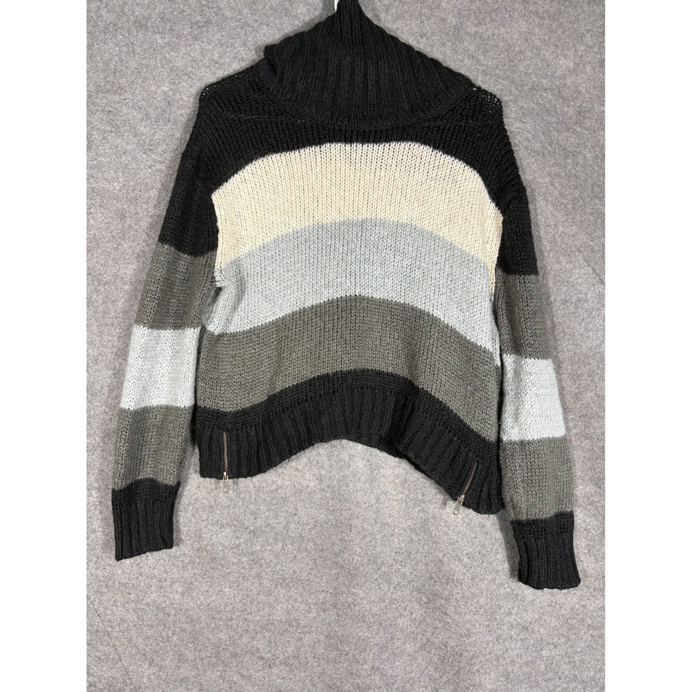 Wooden Ships Paola Buendia Cowl Neck Colorblock Stripe Zip Hem Sweater Womens L